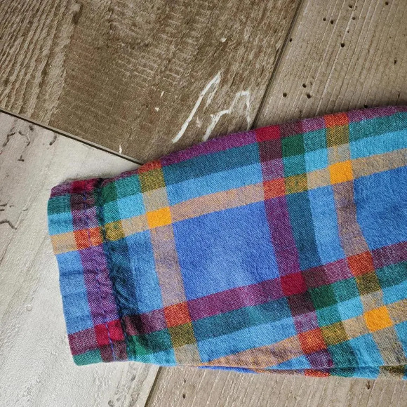 INC Boys Blue and Rainbow Plaid Button Down Shirt Size 12m 100% Cotton - Picture 7 of 9